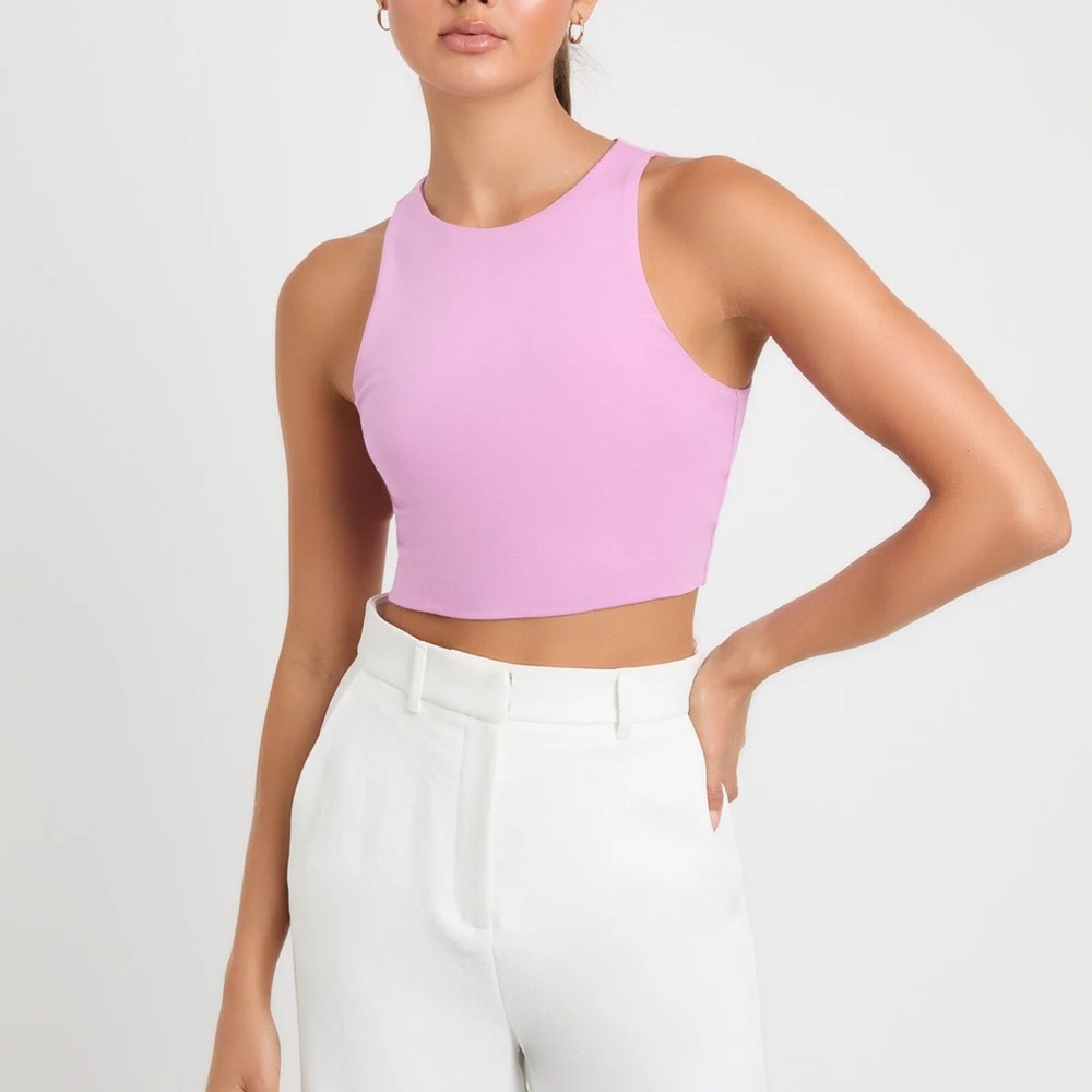 Athleta Pink Double lined, padded longline sports bra